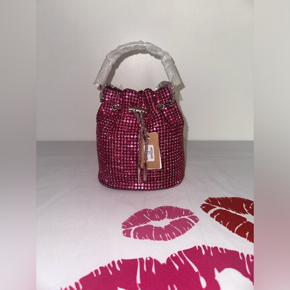 Fuchsia Oversize Rhinestone Swing Handle Iconic Bucket Bag - Picture 3 of 8